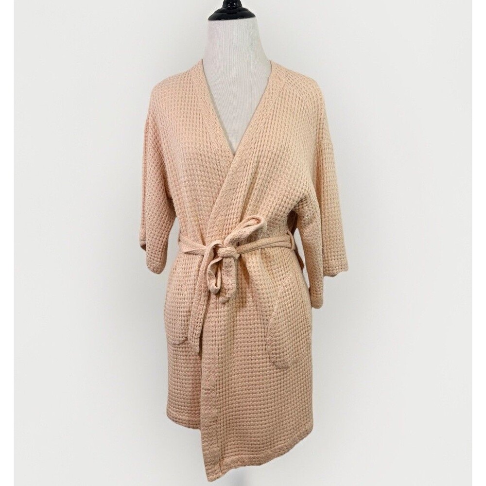 Soma Light Pink Waffle Weave Kimono Sleeve Belted Robe Rayon Bamboo Size S/Small